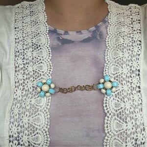 Upcycled Vintage Clip on Earrings to Sweater Clips - Blue Flowers